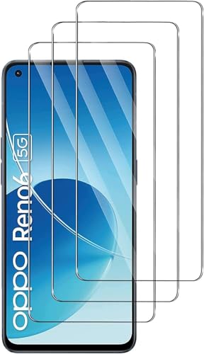 Xinyou Protector de pantalla de cristal templado para Oppo Reno 6 5G, antiarañazos, HD transparente, dureza 9H, fácil de instalar, 3 uds. Adecuado para Oppo Reno 6 5G