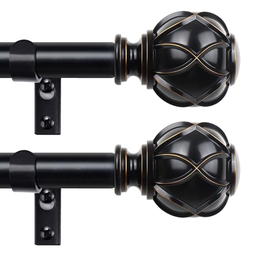 Curtain Rods 2 Pack 66 to 120 Inch, HOTOZON Black Curtain Rods for Windows, 3/4 Inch Single Drapery Rod with Netted Finials