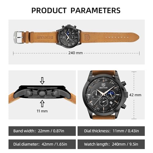 Image of BENYAR Mens Watches Analog Quartz Chronograph Waterproof Wrist Watches for Men Fashion Business Work Casual Sport Designer Dress Watch with Calendar Elegant Gifts for Men