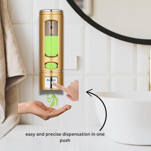 Image of Wall-Mounted Liquid Soap Dispenser | Multi-Use for Hand Sanitizer, Shower Gel, Dish Soap, Shampoo & Foam | ABS Plastic, Leak-Proof & Refillable | Space Saving for Bathroom & Kitchen (Golden)