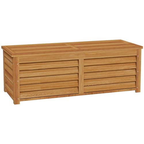 Outsunny Coffre de Rangement extérieur Jardin en Bois 176L avec poignée, dim. 130L x 50l x 45H cm