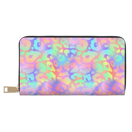 Wallet Women - Trendy Leopard Rainbow Bright Print Leather Wallet Large Capacity Bifold Long Ladies Wallets With Zipper