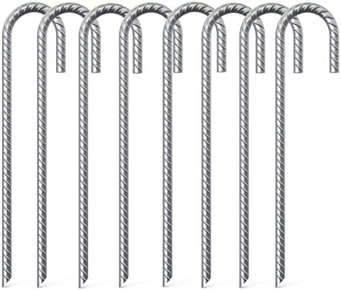 OK5STAR 8 Pack 16" Galvanized Rebar Stakes Heavy Duty J Hook Ground Anchors, Curved Steel Tent Stakes Anti Rust Steel Ground Stakes