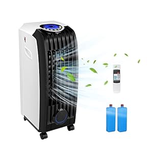 rafraîchisseurs d'air 4 en 1, refroidisseur d'air 54w, climatiseur portable climatiseur mobile, humidification ventilateur purification, minuterie 7.5h, 3 modes 3 vitesses, télécommande,2 réfrigérants