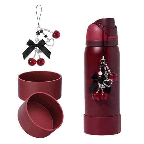 Black Cherry Charm & 2PCS Silicone Boot for Owala 18/20/24/32/40 oz Cute Water Bottles Accessories for Owala All Series Set (Black Cherry Insulated 32oz)
