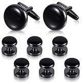 Qianyu 8 Pcs Cufflinks for Men Stainless Steel Tuxedo Studs Classic Black CuffLinks Tuxedo Studs Buttons Round Wedding Cufflink for Mens Formal Kit Business or Wedding Shirts