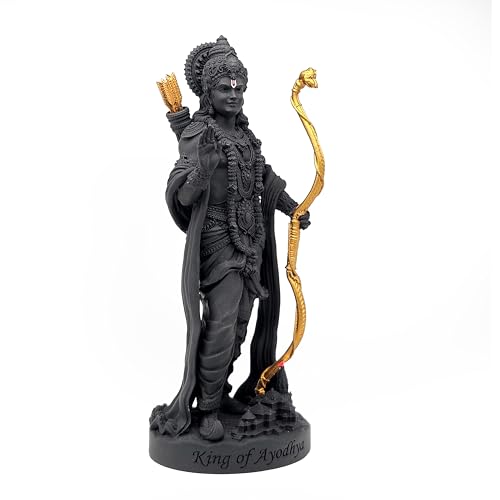 Image of MurtiHome King of Ayodhya Ram Murti, Lord Shri Rama Idol | 12.70 cm Tall Small Black Color Figure Made From UV Resin, Crafted by 3D Printer for Car Dashboard, Home, Office, Gift