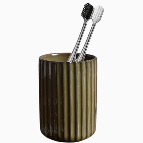 Ceramic Toothbrush Holder for Bathroom Ceramic Toothbrush Cup Toothpaste Organizer for Bathroom Countertop Bathroom Storage Organizer Kiln Transformation Cup (Green)