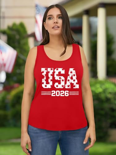 Image of Ithalt Plus Size 4th of July Tops for Women American Flag Tank Tops USA Patriotic Shirts Red White and Blue Sleeveless