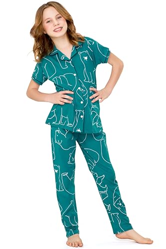 Image of ZEYO Night Suit for Girl's Polar Bear Printed Cotton Night Dress of Shirt and Pajama Set 5533