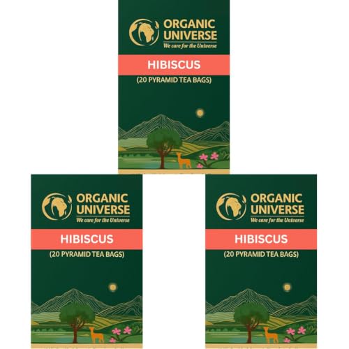 Image of ORGANIC UNIVERSE Premium Organic Hibiscus Tea I Whole Leaf Tea | 20 Pyramid Herbal Tea Bags | Caffeine Free | 100% Organic Ingredients (Pack of 3)
