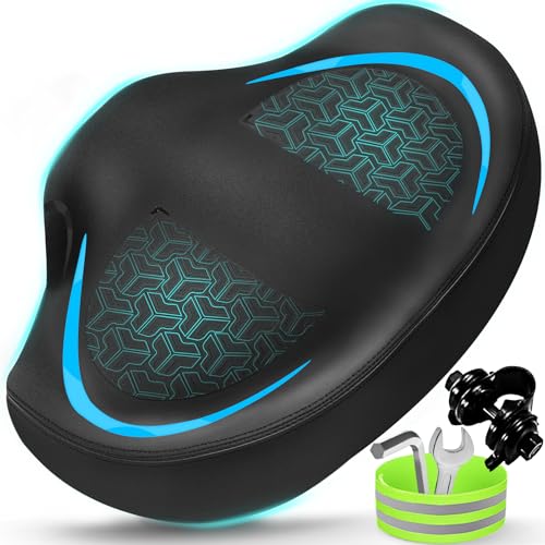 2025 New Noseless Bike Seat Cushion for Men Women-Extra Padding Comfort Wide Bicycle Seat, Oversized Comfortable Saddle for Peloton Bikes, Exercise Bikes, EBikes (Noseless-Oversized, Blue)