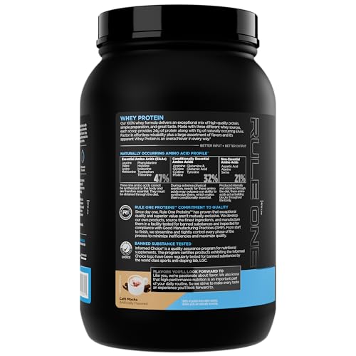 Image of Rule 1 R1 Whey Blend, Cafe Mocha - 1.99 lbs Powder - 24g Whey Concentrates, Isolates & Hydrolysates with Naturally Occurring EAAs & BCAAs - 27 Servings 918G