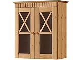 Loft24 Hängeschrank Küche Badezimmer Wandschrank Oberschrank Kiefer Massivholz Badschrank 2 Glastüren Landhaus gebeizt geölt 60 x 30 x 66 cm