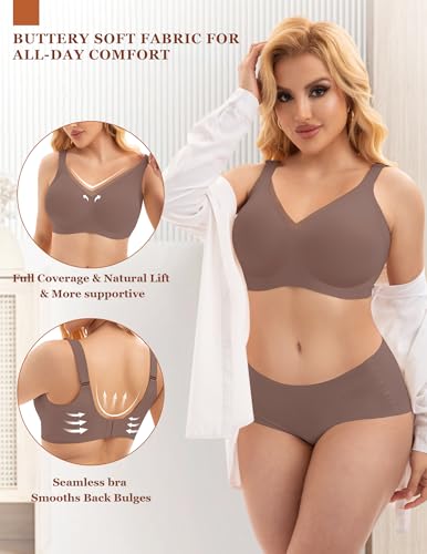Image of PoseFree Womens Wireless Bras Supportive Tshirt Bra No Underwire Seamless Push Up V Mesh Comfortable Bralette Everyday Bras