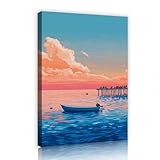 サンセットボートキャンバスウォールアート航海海岸線キャンバスプリントリラックスオーシャンウォール装飾写真リビングルームベッドルームホームオフィス装飾30x42cmインナーフレーム