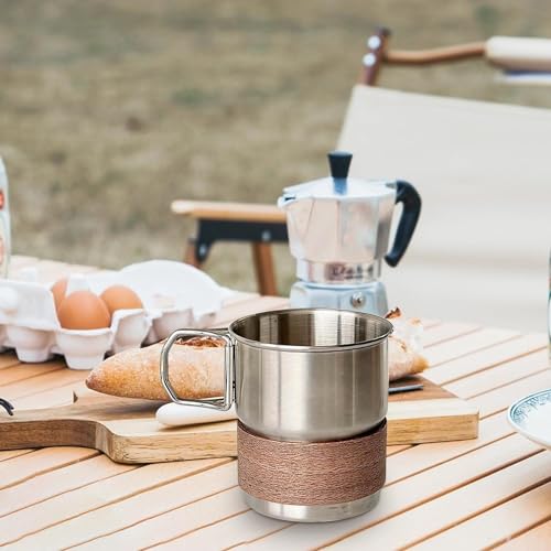 Oshhni Edelstahlbecher, Campingbecher mit faltbarem Griff, Trinkbecher, Outdoor-Kaffeebecher zum Wandern – Bild 4