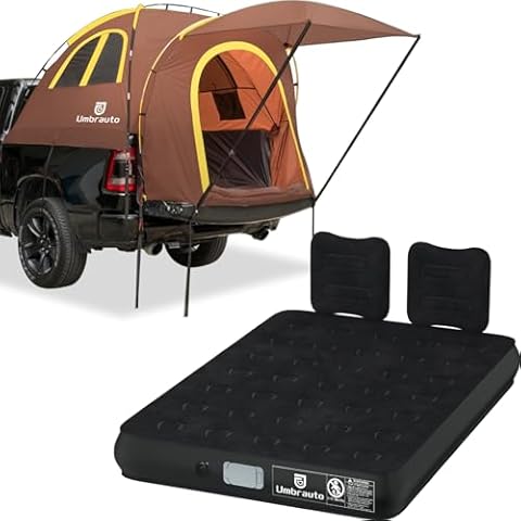 Umbrauto Truck Bed Tent with Full Size Truck Bed Mattress 5.5-5.8ft for Outdoor Travel with Rechargeable Built-in Air Pump & Carry Bag Cover