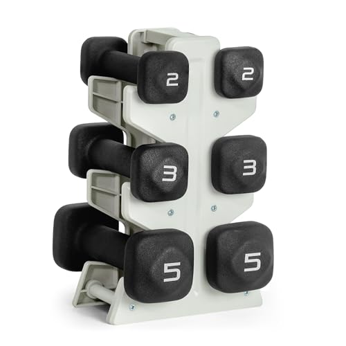 Image of Tone Fitness Neoprene Dumbbell Set with Storage Rack - Non-Slip, Anti-Roll Hand Weights for Home Gym Workouts | 20 lb, 32 lb, 50 lb, 60 lb & 100 lb Options