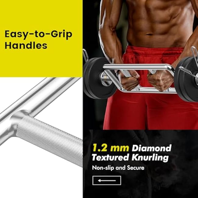 Goplus 34¡¯¡¯ Olympic Triceps Bar, 700LBS Capacity Steel Weight Barbell w/Knurled Handles, 2 Spring Collars, Home Gym Strength Training Bar for Weightlifting, Squats, Deadlifts, Shrugs