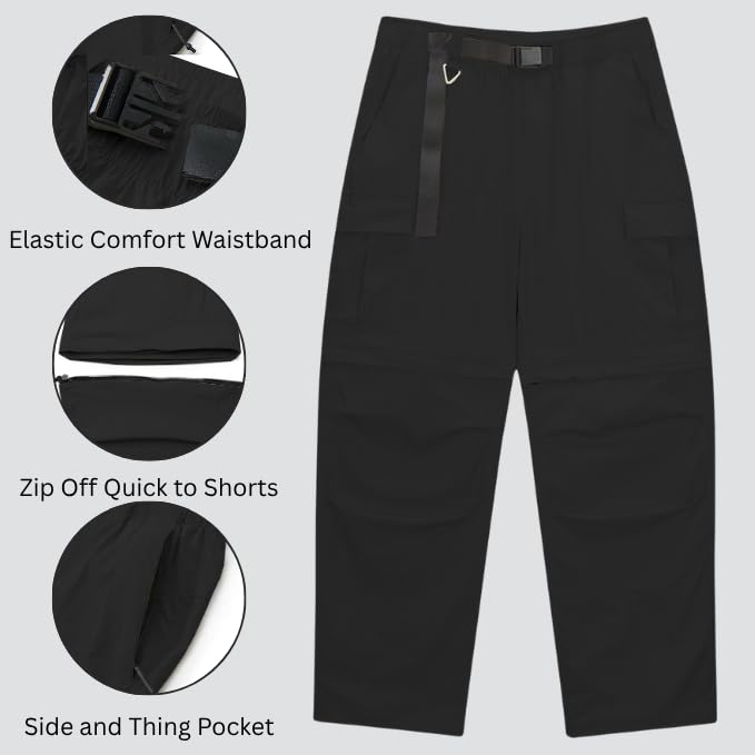 Image of GRECIILOOKS Mens Cotton Cargo Pant Casual Convertible Trousers Lower for Men 6 Pocket Drawstring Waist