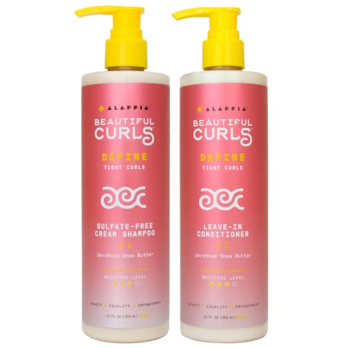 Alaffia Hair Care, Beautiful Curls Define, Shampoo and Leave in Conditioner Set for Curly to Coily Curls, Thick & Curly Hair Products, Shea Butter, Vitamin E & Coconut Oil, 12 Fl Oz Ea