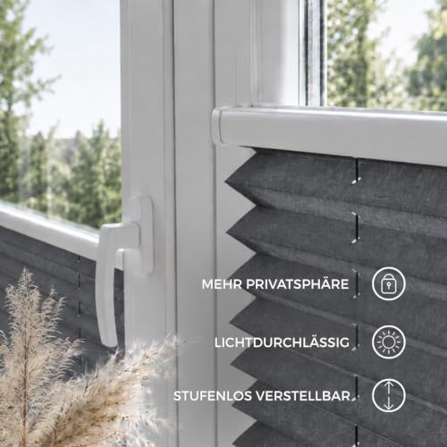 Home-Vision Premium Plissee ohne Bohren Klemmfix Melange Graphit B60xH130cm – Ansicht 2