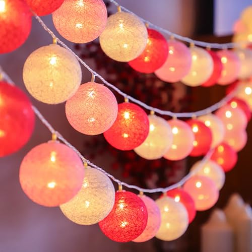 YeahBoom Guirlande Lumineuse Coton Boules Alimenté par Pile,300CM 20LED Guirlande Lumineuse Boule,pour Noël Halloween Anniversaire Mariage Chambre Enfant...
