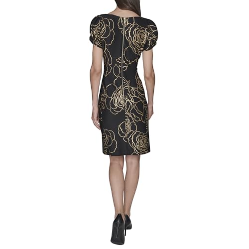 Image of KARL LAGERFELD Short Ruched Sleeve Jewel Neck Sheath Mini Dress