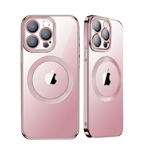 Coque transparente iPhone 15 finition galvanisée rose compatible MagSafe