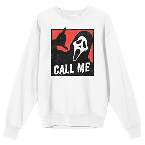Bioworld Ghostface Call Me Crew Neck Long Sleeve Men's White Sweatshirt