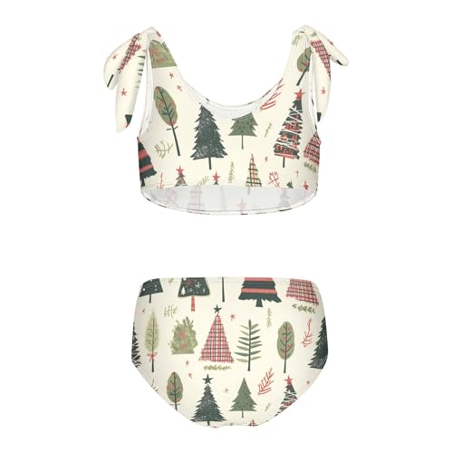 KLL Buffalo Plaid Christmas Trees Girls 2 Piecing Bikini Sets Scoop Neck Swimsuits Swimming Suits Adjustable Shoulder Strap2