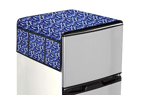 Image of The Furnishing Tree Fridge Top Cover Compatible for Samsung RR20C1723R8 /HL, 183 LTR WxL 65x111 in CM Frieze Pattern Blue