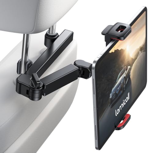 Image of Lamicall Car Headrest Tablet Holder - 3 in 1 Extension Arm Tablet Car Mount | Road Trip Essentials for Kids, for 4.7-11 inch Devices, for iPad Pro Air Mini, Galaxy, Fire HD, Red