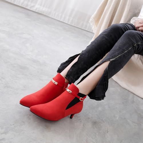Bellirala Women's Kitten Heels Ankle Booties Faux Suede Stylish Pointy Toe Chelsea Boots Small Heel Zipper Short Boot with Buckled3