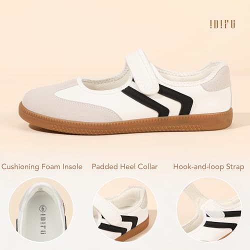 Image of IDIFU Mary Jane Sneakers for Women Retro Fashion Casual Ballet Flats | Lightweight Memory Foam Insole Non-Slip Hook and Loop Spring Tennis Walking Shoes