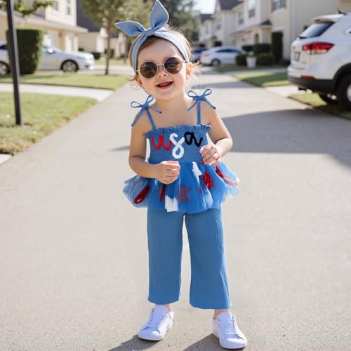 4th Fourth Of July Toddler Girl Outfit Usa Romper Spaghetti Strap Jumpsuit Red White And Blue Outfits With Tutu2