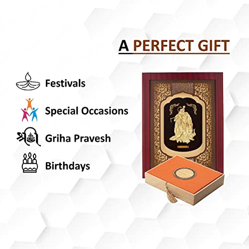 Image of Pk & Pk Jewellers Lord Radha Krishna with Peacock Oblong Photo Frame | 24KT Pure Gold | Elite Collection | Large Size (For Premium Gift, Temple, Home Decor, Wall Decoration), 44 x 5 cm