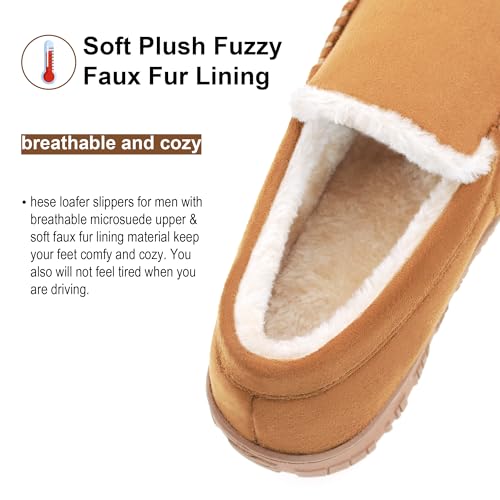 FLYFUPPY Mens Moccasin Slippers Memory Foam Slippers Warm Plush Fluffy Indoor/Outdoor House Shoes4