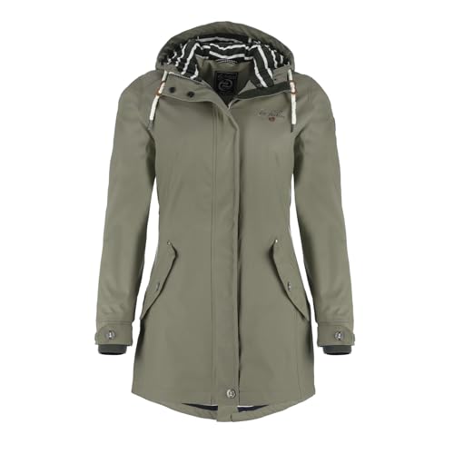 Dry Fashion Damen Regenmantel Kiel - Frauen Regenjacke Damen Jacke mit verstellbarer Kapuze Lang Winddicht Wasserdicht in Oliv Größe 52