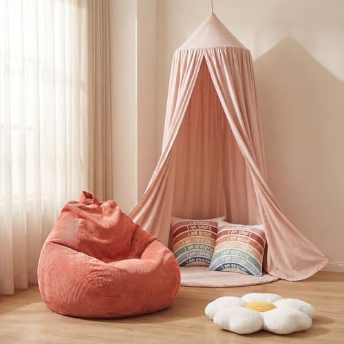 Kids Reading Nook Set 5 Pcs, Bean Bag Chair Cover for Kids with Canopy Tent, Throw Pillow Cover and Flower Pillow, Playhouse Reading Corner Decor for Bedroom Playroom Nursery(No Filler)
