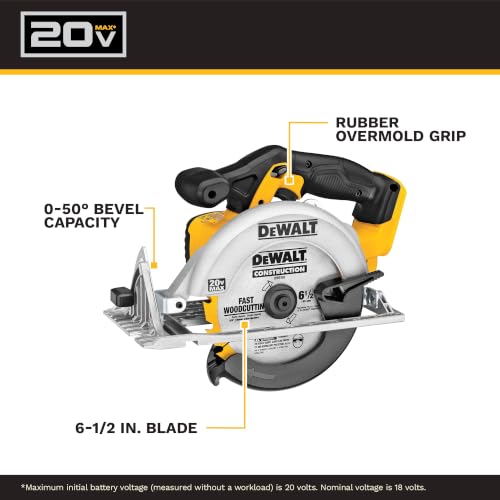 DEWALT 20V MAX Circular Saw, Cordless Sidewinder Style Portable, 6-1/2-Inch Blade, 5150 RPM, 0-50 Degree Bevel Capability, Battery Not Included (DCS391B) - Image 3