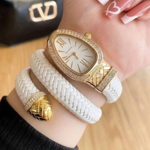 Image of Serpentine Snake Watch for Woman with Spiral Bracelet, Green Dial Watch for Woman with Quartz, Stylish Analog Waterproof Serpenti Watches Women
