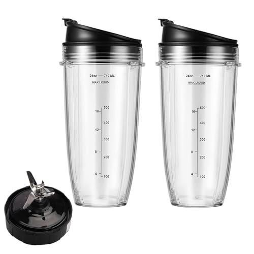 Ninja - Vasos licuadores de 24 onzas con tapas para llevar, juego de 2 vasos de licuadora con...