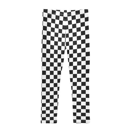 CHIFIGNO Checkerboard Black White Toddler Leggings Kids Skinny Dance Pants Ankle Length Girl Leggings Size 7-82