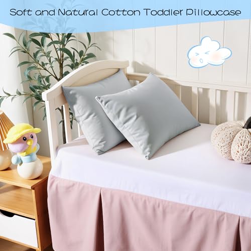 Image of 100% Cotton Toddler Pillow Protectors with Invisible Zipper, 600 Thread Count Sateen Wave Soft Breathable Hypoallergenic Nursery Pillowcases for Kids, 13x18 Inches, Set of 2