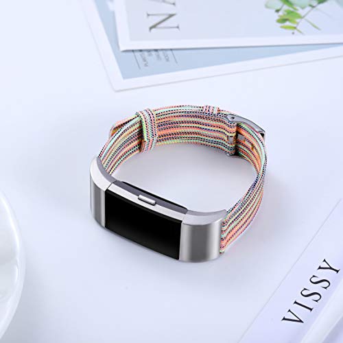 Maledan Compatible with Fitbit Charge 2 Accessory Sports Band, Soft Breathable Woven Fabric Bands Replacement Strap for Women Men, Small, Rainbow Pattern