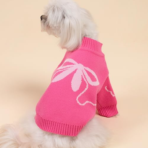 Image of Fitwarm Bowknot Valentine's Dog Sweater, Thermal Winter Clothes for Small Dogs, Charming Valentine's Outfit, Dog Pullover Jumper, Holiday Pet Apparel, Pink, Medium
