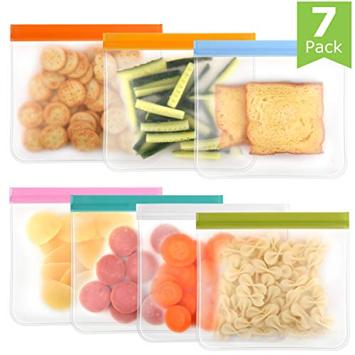 Reusable Storage Bags(7 Pack),Reusable Sandwich Bags,Leakproof Freezer Ziplock Bag.Stash Food,Fruits,Kid Snack and Lunch.Made