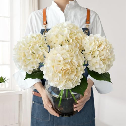 La mejor selección de Flores Top 5. 46 JINWOE - Flores artificiales de hortensia de seda bohemia, 4 piezas de flores artificiales grandes de 22 pulgadas, hortensias artificiales para interiores y exteriores, centros de...